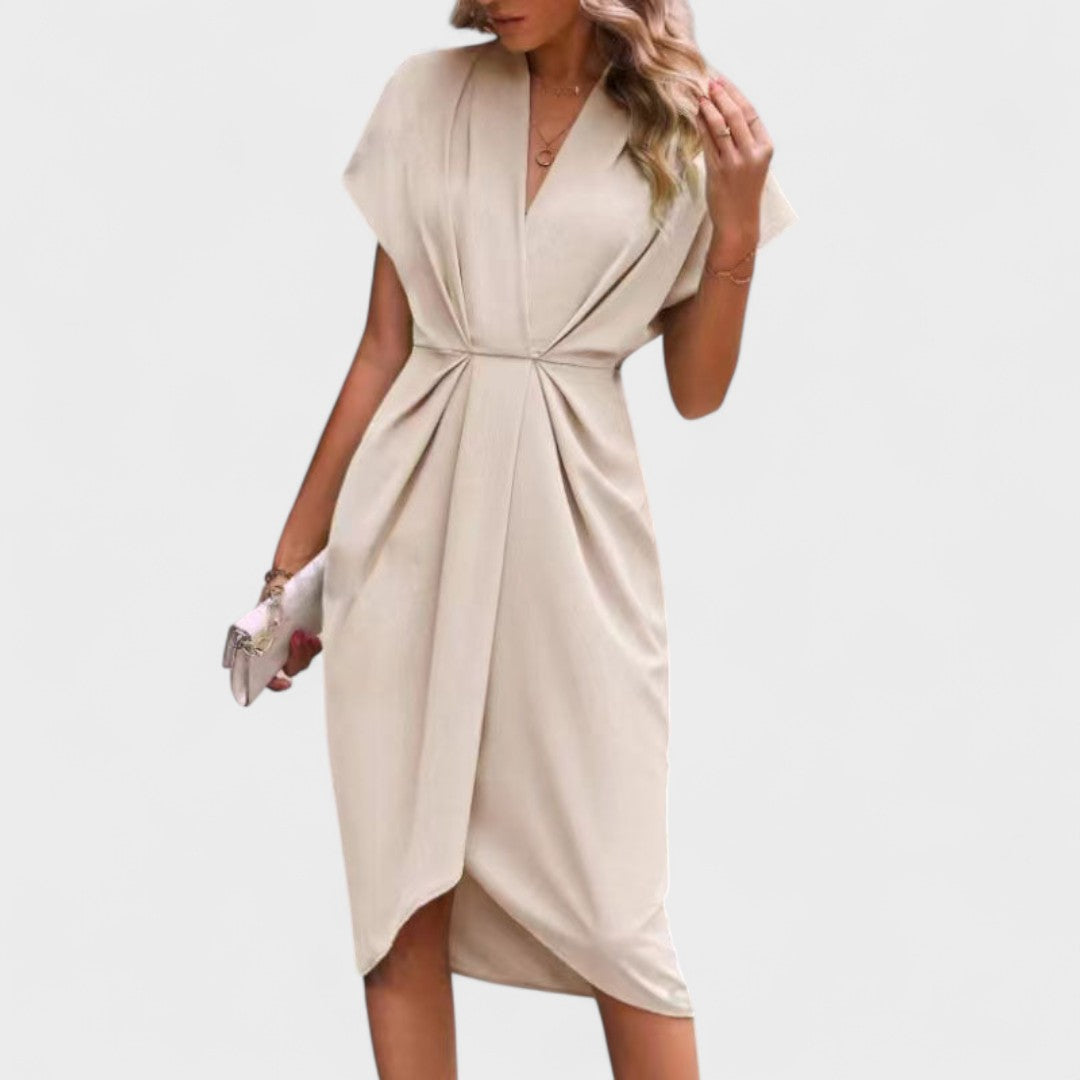 Tihana - Elegantní midi šaty, barva: krémová