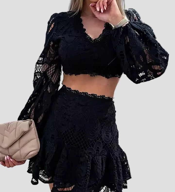 Marie – Elegantní krajkový komplet, barva: černá