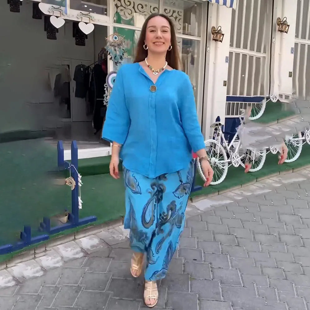 Sophie – Elegantní boho komplet, barva: modrá
