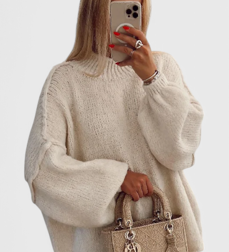 Oversize pletený svetr Cassia s balonovými rukávy, barva: bílá