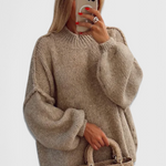 Oversize pletený svetr Cassia s balonovými rukávy, barva: khaki