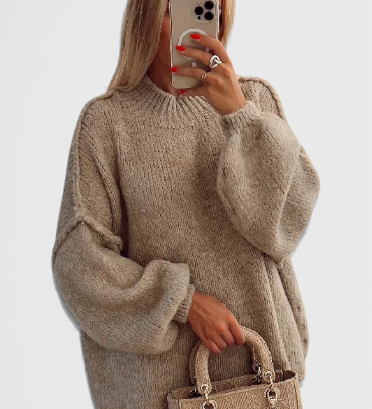 Oversize pletený svetr Cassia s balonovými rukávy, barva: khaki