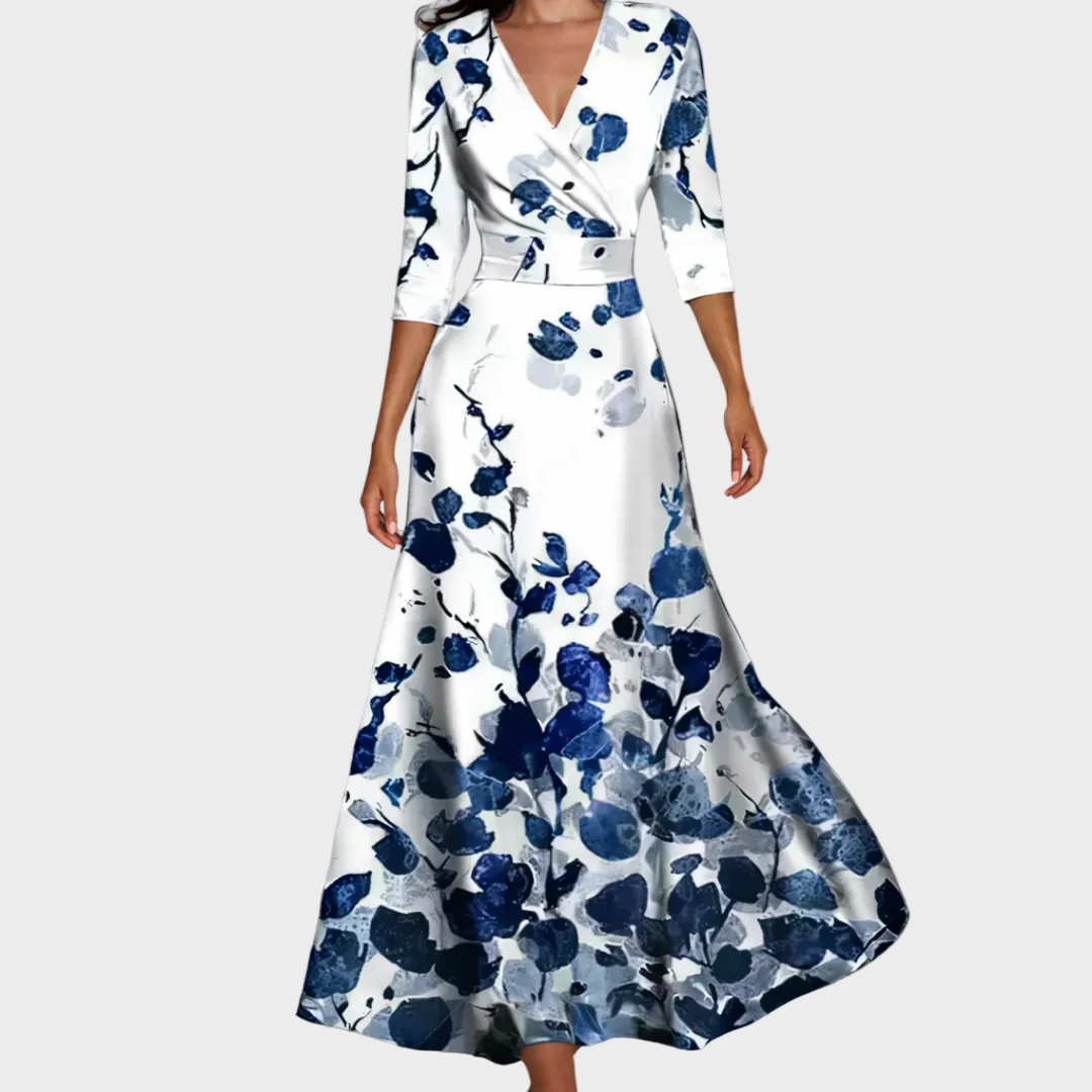 Emily - Elegantní lehké maxi šaty, barva: bílá/modrá