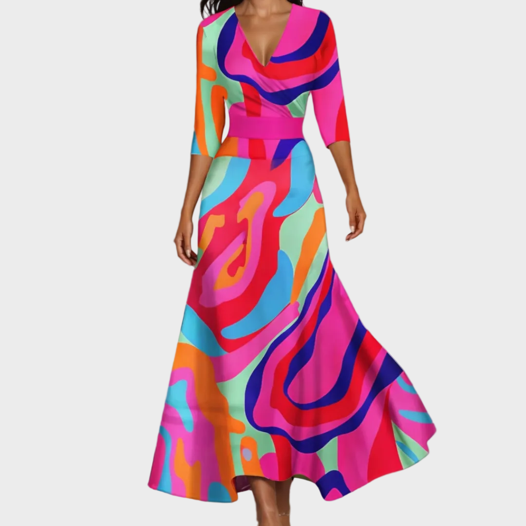 Emily - Elegantní lehké maxi šaty, barva: vícebarevná