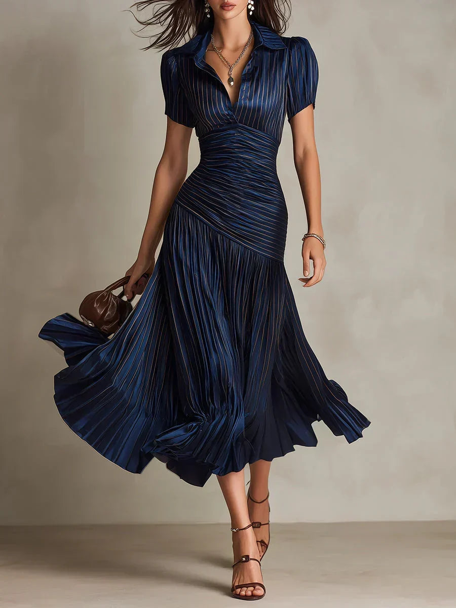 Lena – Elegantní šifonové maxi šaty ve vintage stylu, barva: mořská modrá