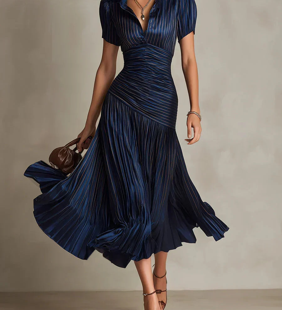 Lena – Elegantní šifonové maxi šaty ve vintage stylu, barva: mořská modrá
