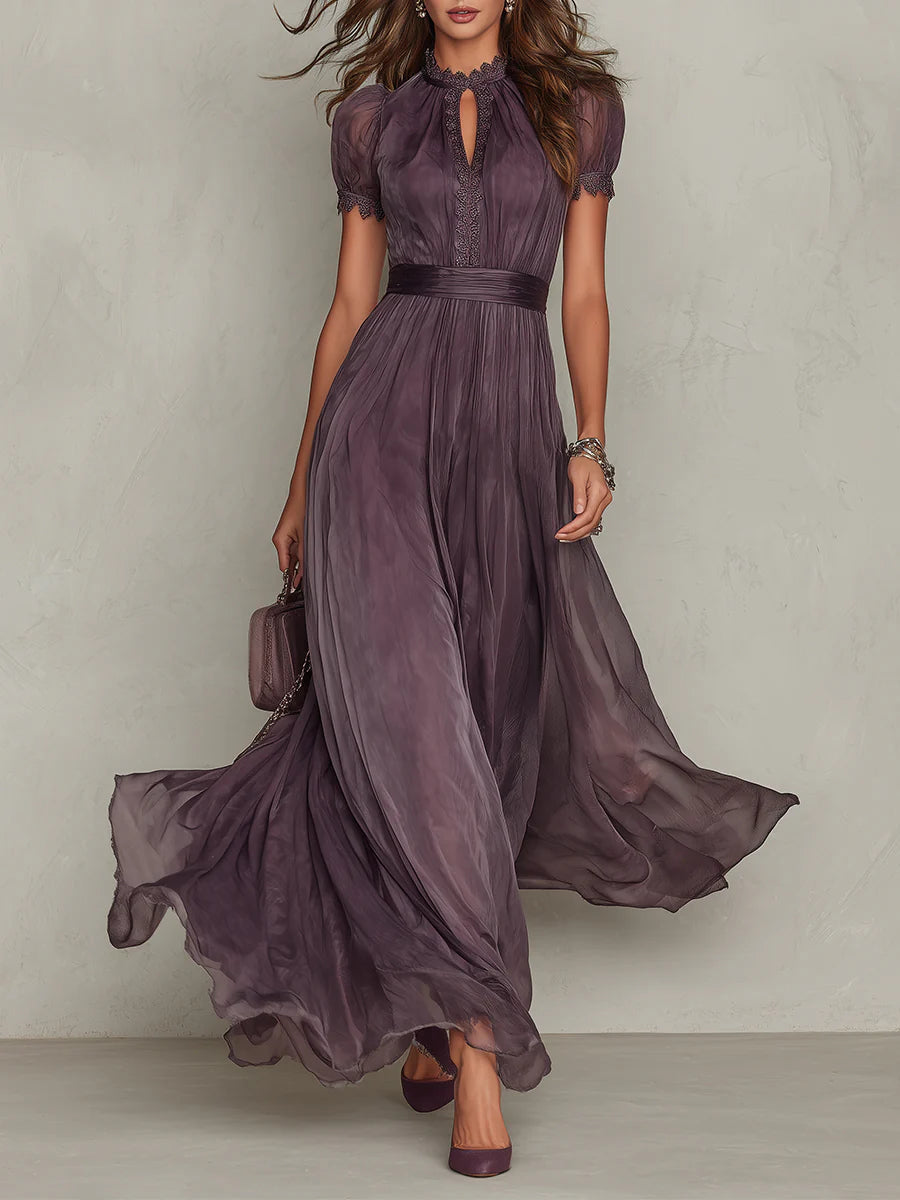 Mia – Elegantní šifonové maxi šaty ve vintage stylu, barva: fialová