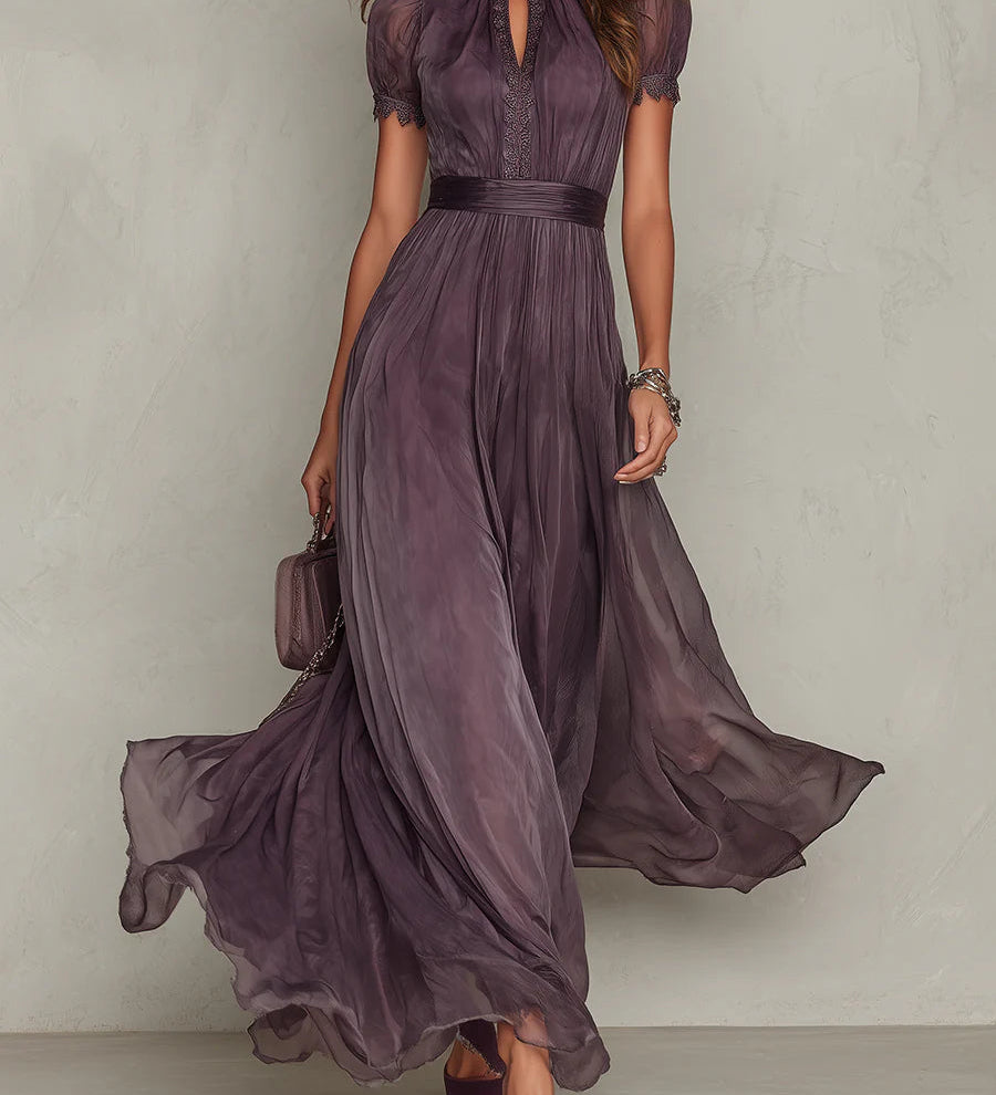 Mia – Elegantní šifonové maxi šaty ve vintage stylu, barva: fialová