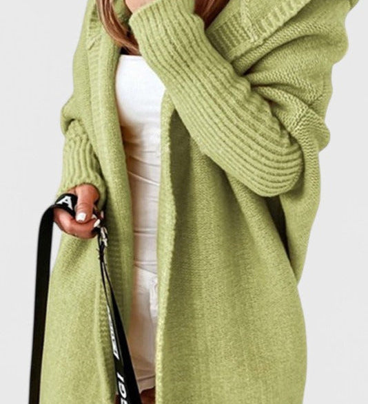Pletený oversize cardigan s kapucí, barva: zelená