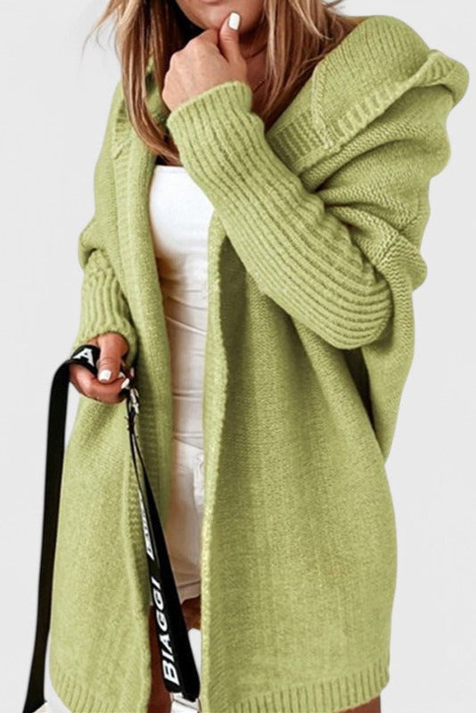 Pletený oversize cardigan s kapucí, barva: zelená