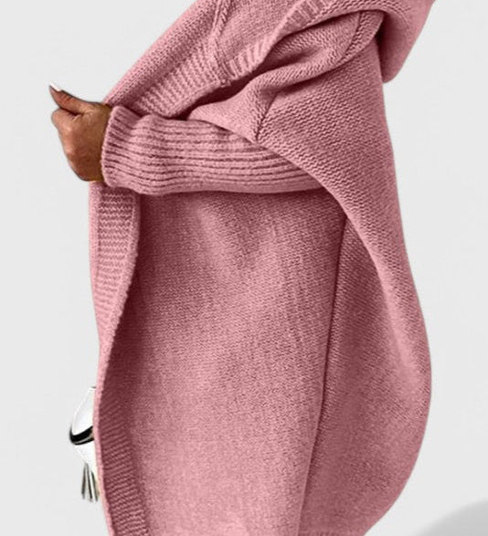 Pletený oversize cardigan s kapucí, barva: růžová