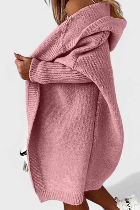 Pletený oversize cardigan s kapucí, barva: růžová
