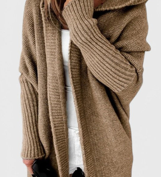 Pletený oversize cardigan s kapucí, barva: khaki