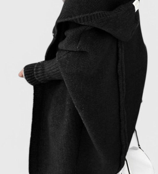 Pletený oversize cardigan s kapucí, barva: černá