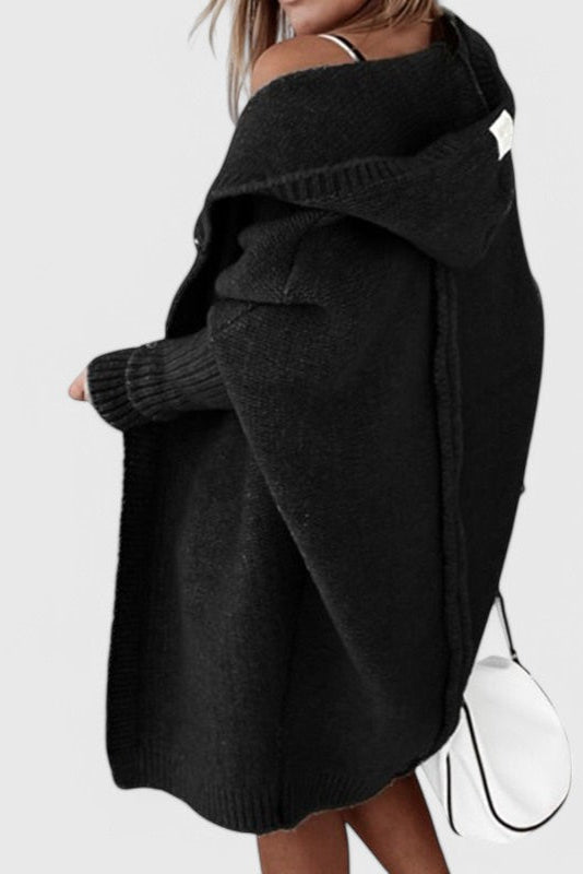 Pletený oversize cardigan s kapucí, barva: černá
