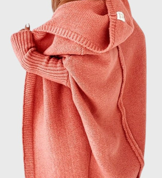 Pletený oversize cardigan s kapucí, barva: oranžová