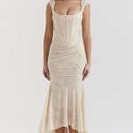 Aleksandra – Elegantní šaty, barva: béžová