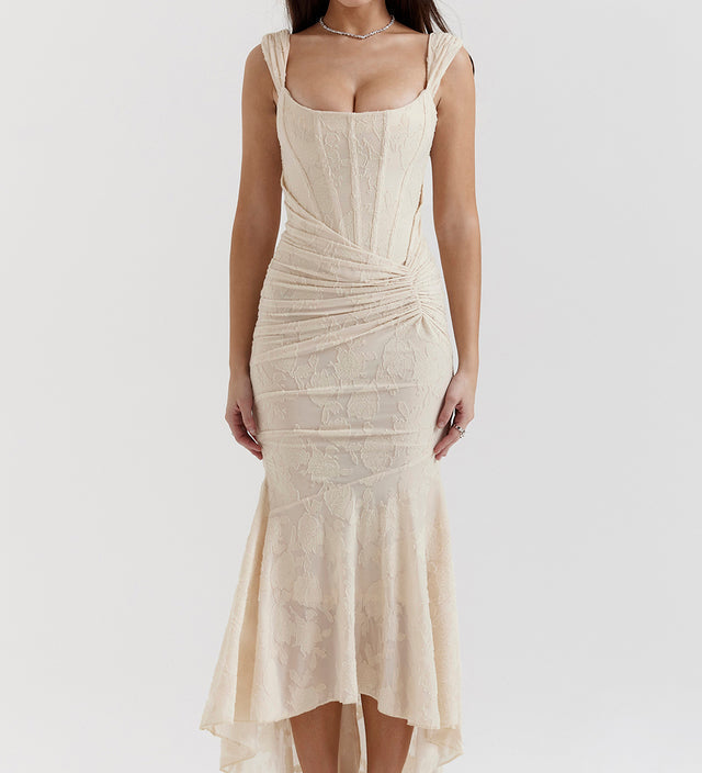 Aleksandra – Elegantní šaty, barva: béžová