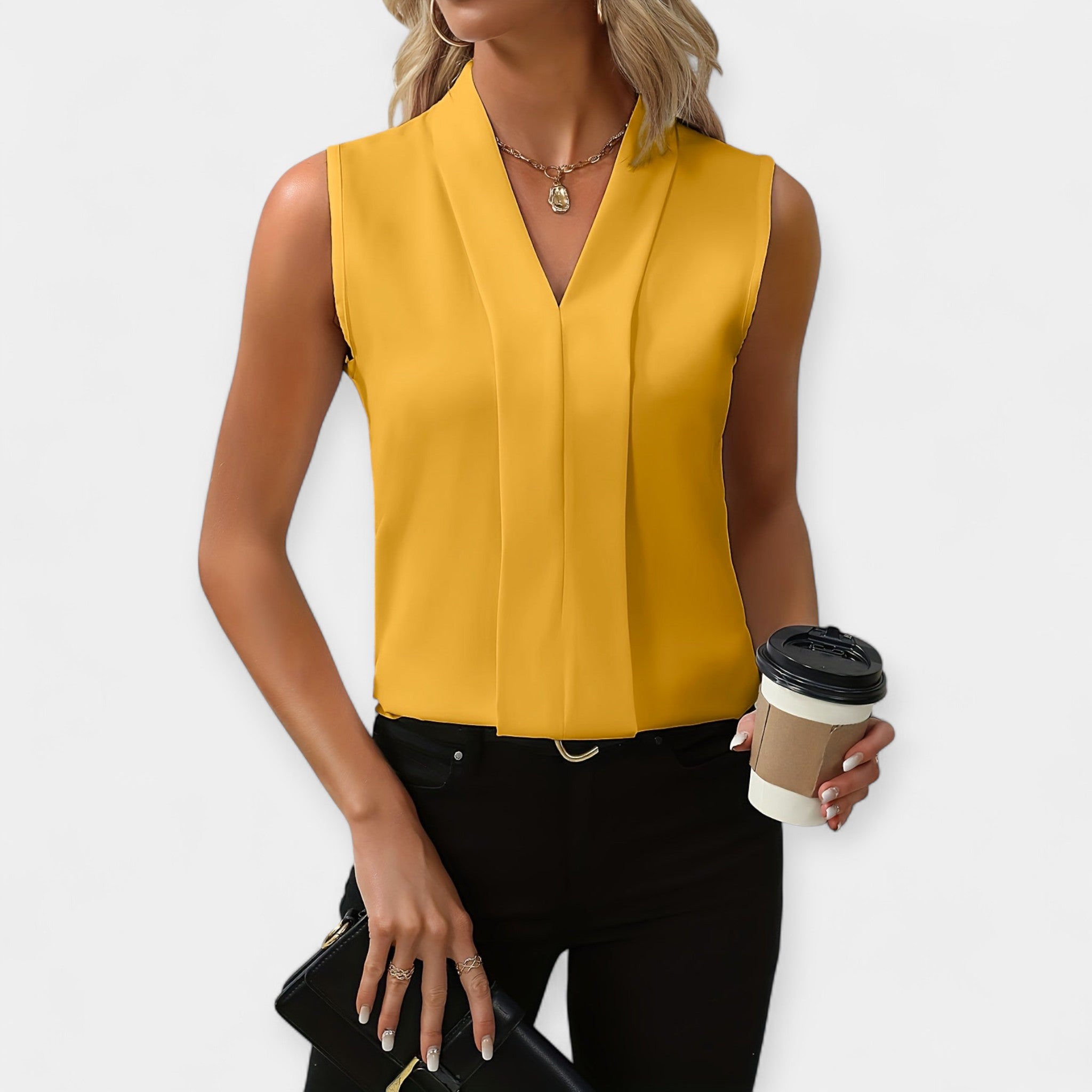 Leontýna - Elegantní top bez rukávů, barva: žlutá