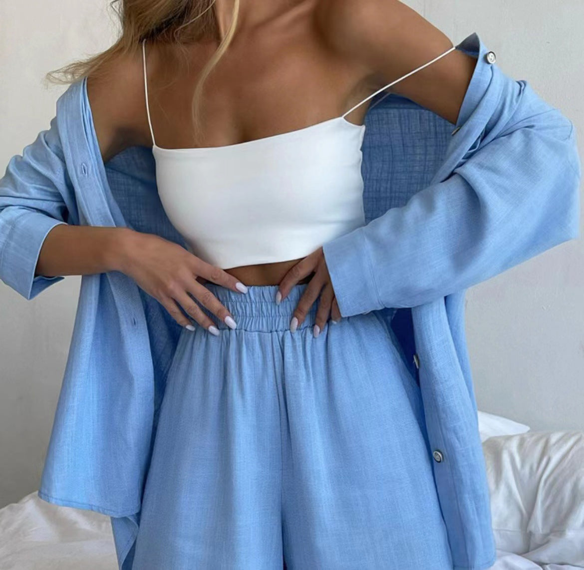 Katharina – Elegantní dvoudílný komplet, barva: světle modrá