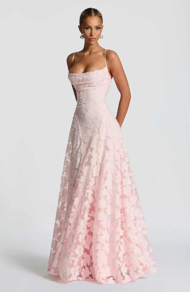 Aleksandra – Elegantní maxi šaty, barva: růžová