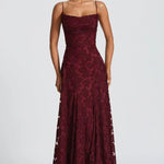 Aleksandra – Elegantní maxi šaty, barva: třešňová