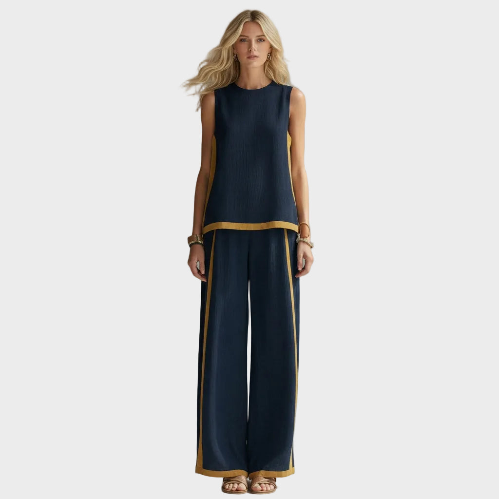 Teresa - Elegantní lněný oděvní set, barva: tmavě modrá