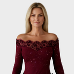 Stella – Elegantní krajková noční košile, barva: červená