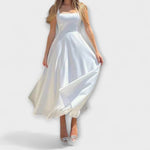 Lumea – Elegantní midi šaty, barva: bílá