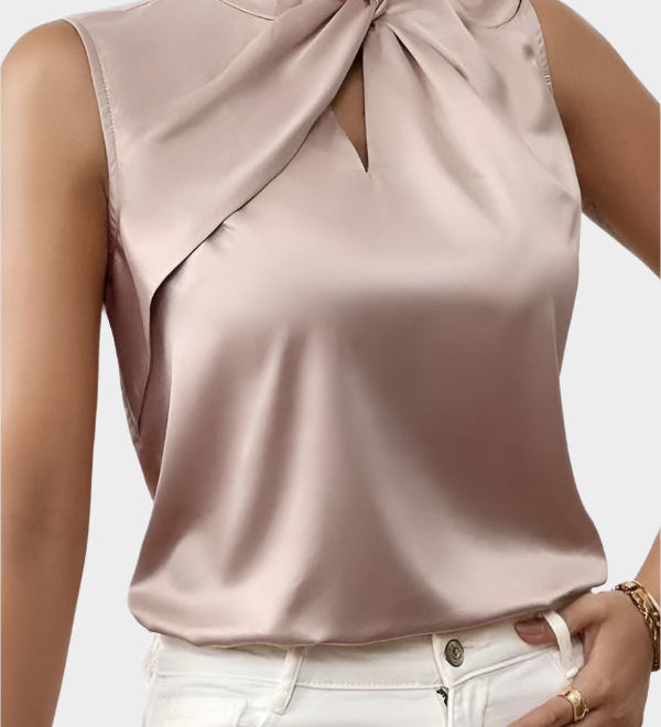 Tereza - Elegantní saténový top bez ramínek, barva: broskvová