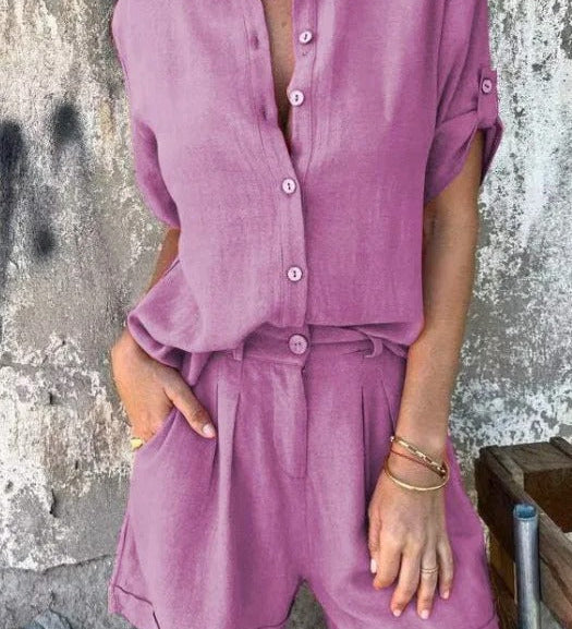 Magdalena – Lehký komplet s knoflíky, barva: růžová