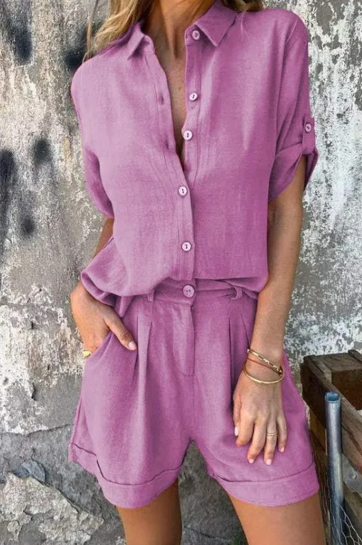 Magdalena – Lehký komplet s knoflíky, barva: růžová
