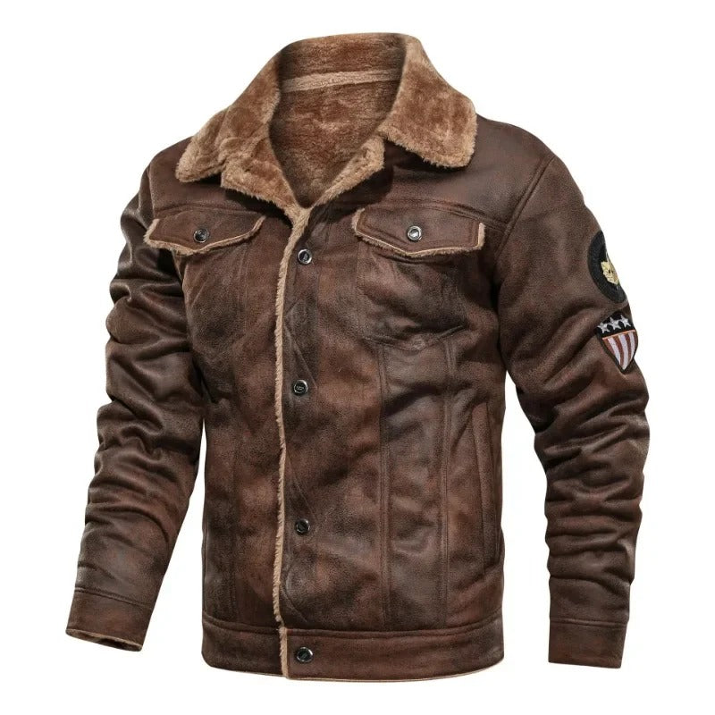 Elegantní teplá fleece-kožená bunda