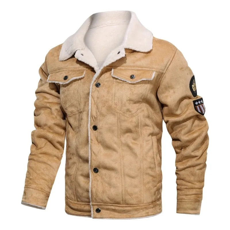 Elegantní teplá fleece-kožená bunda