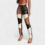 Lykke - Barevné skinny kalhoty s potiskem, barva: hnědá