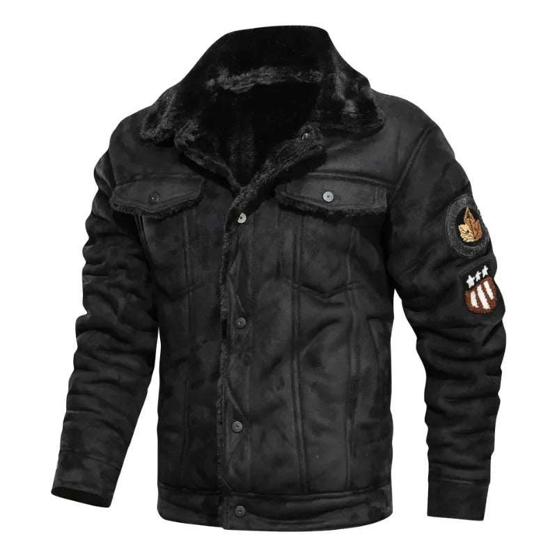 Elegantní teplá fleece-kožená bunda