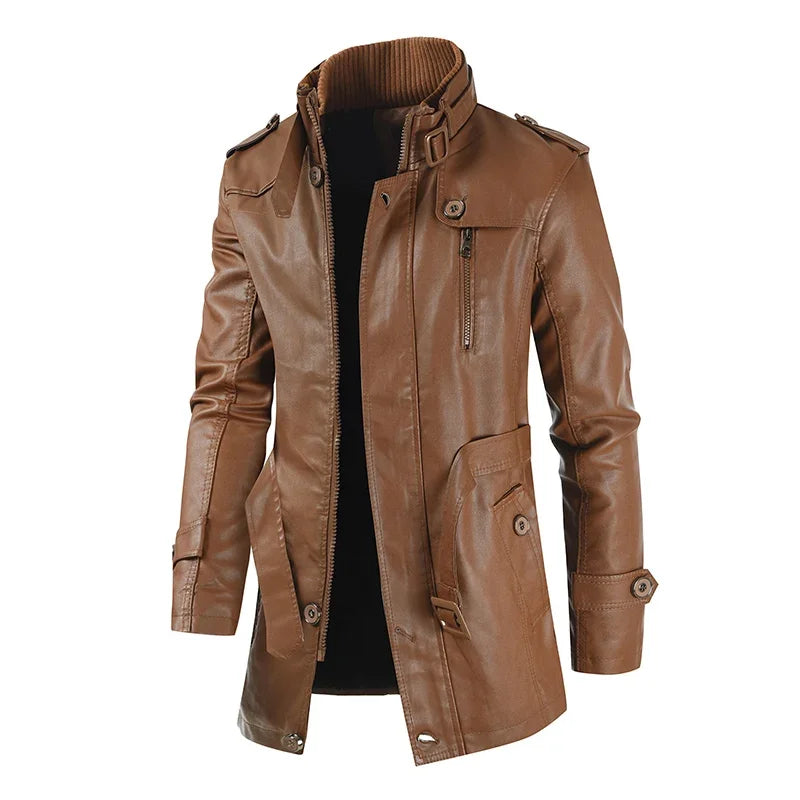 Elegantní dlouhá kožená biker bunda