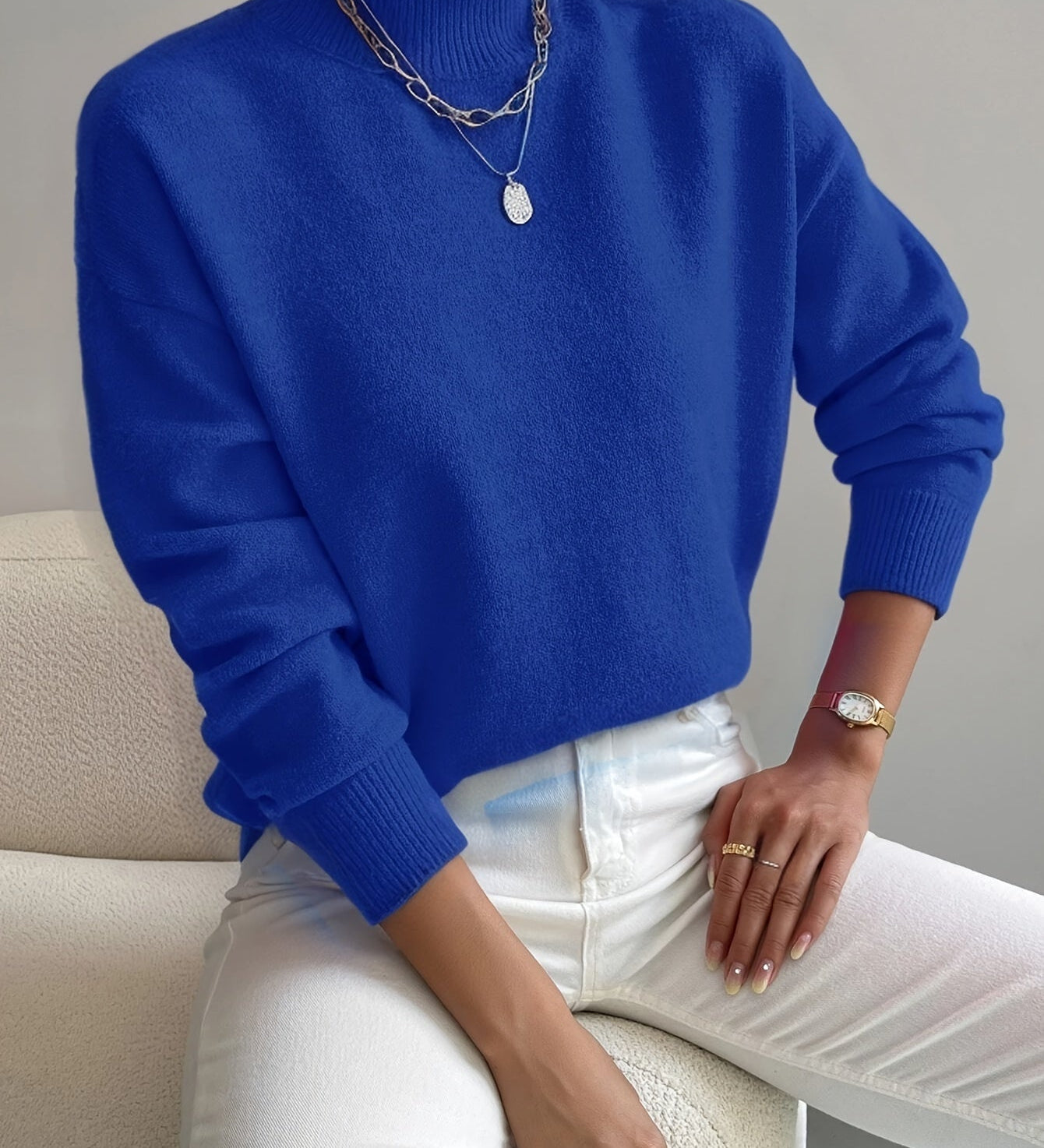 Yvonne - Elegantní a ležérní svetr, barva: modrá