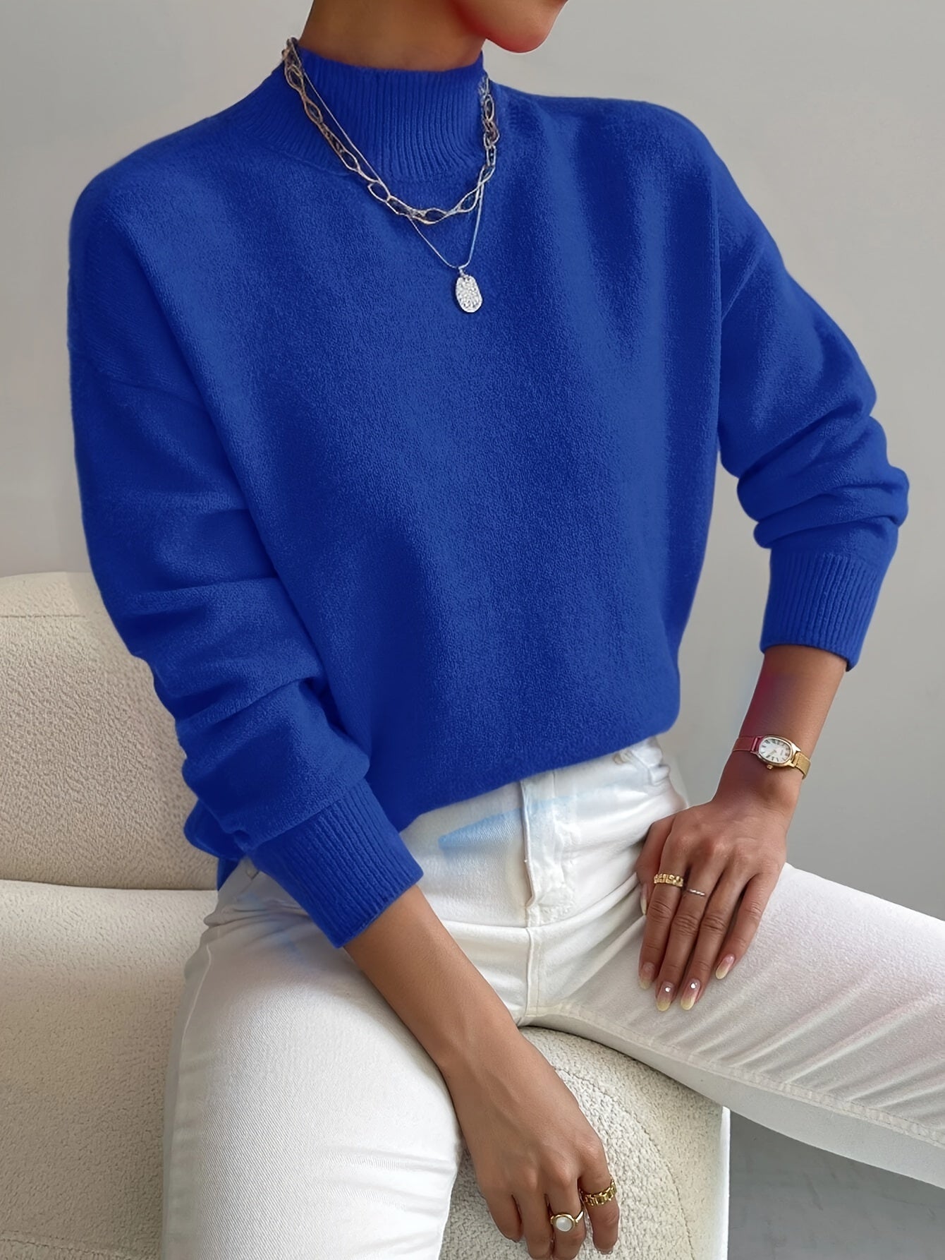 Yvonne - Elegantní a ležérní svetr, barva: modrá