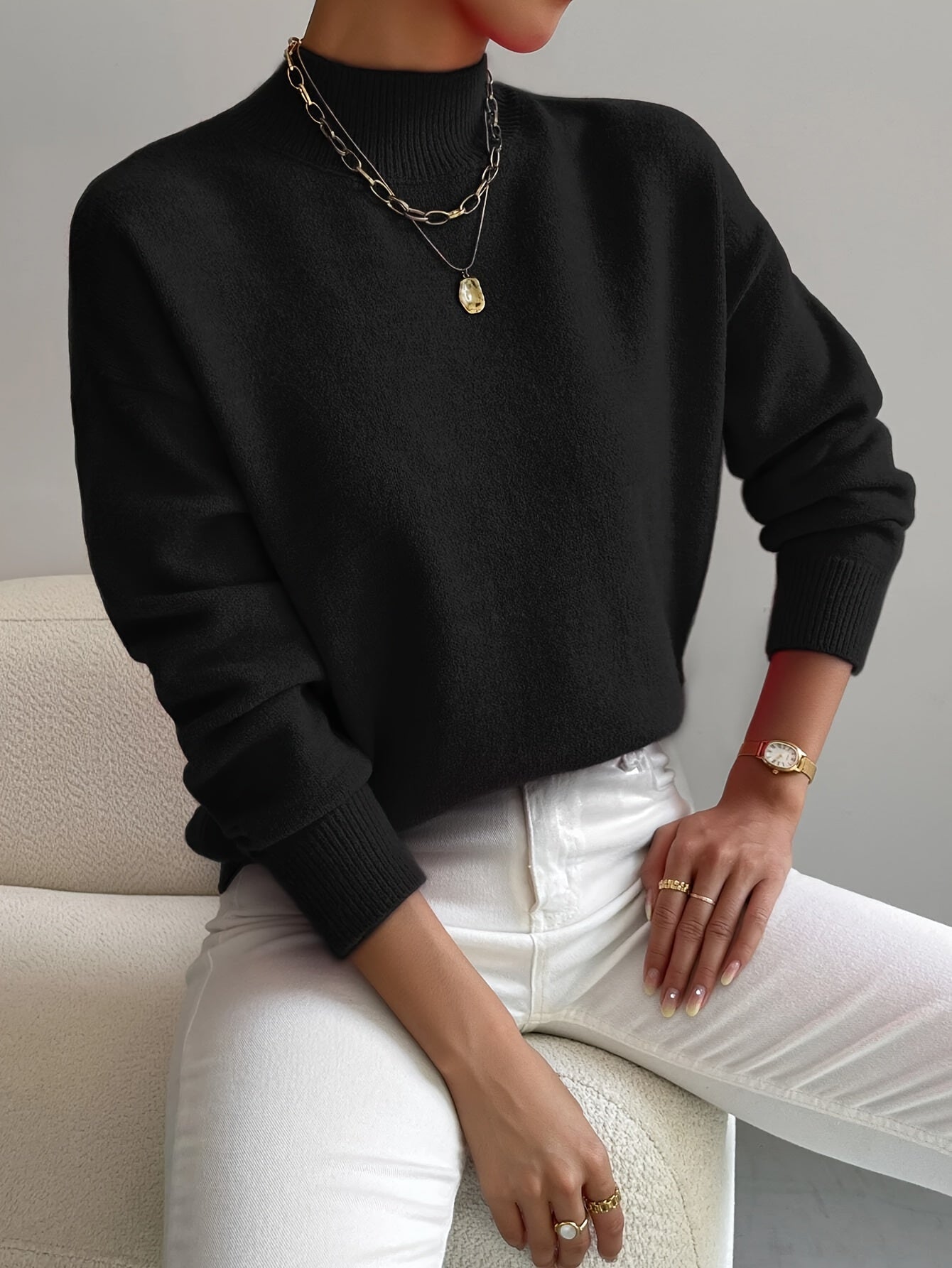 Yvonne - Elegantní a ležérní svetr, barva: černá