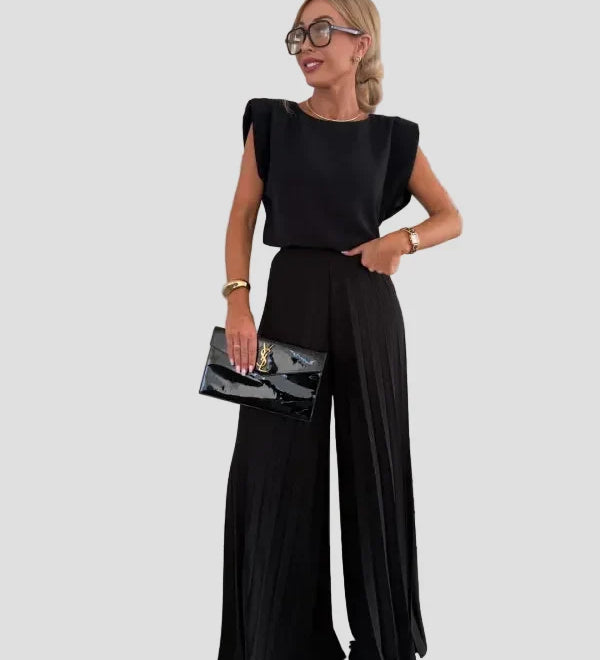 Magdalena – Elegantní plisovaný komplet, barva: černá