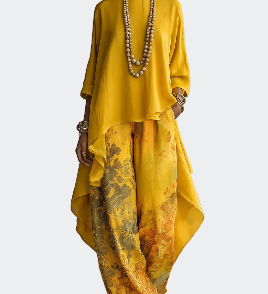 Flor - Umělecký elegantní set s květinovým vzorem, barva: žlutá