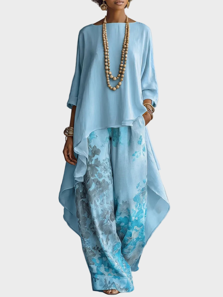 Flor - Umělecký elegantní set s květinovým vzorem, barva: modrá