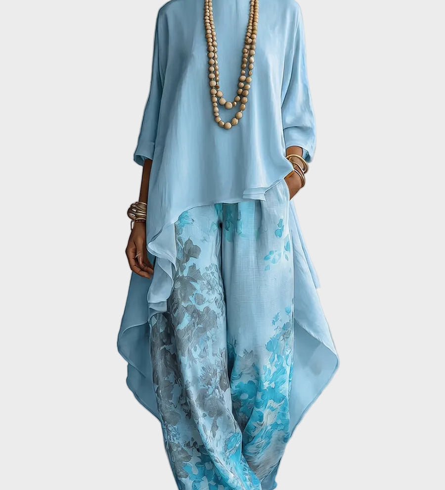 Flor - Umělecký elegantní set s květinovým vzorem, barva: modrá